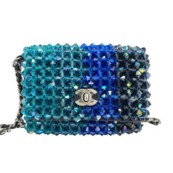 Chanel Crystal Micro Flap Bag CC Evening Ombre Iridescent Mini Crossbody Handbag - Picture 3 of 15